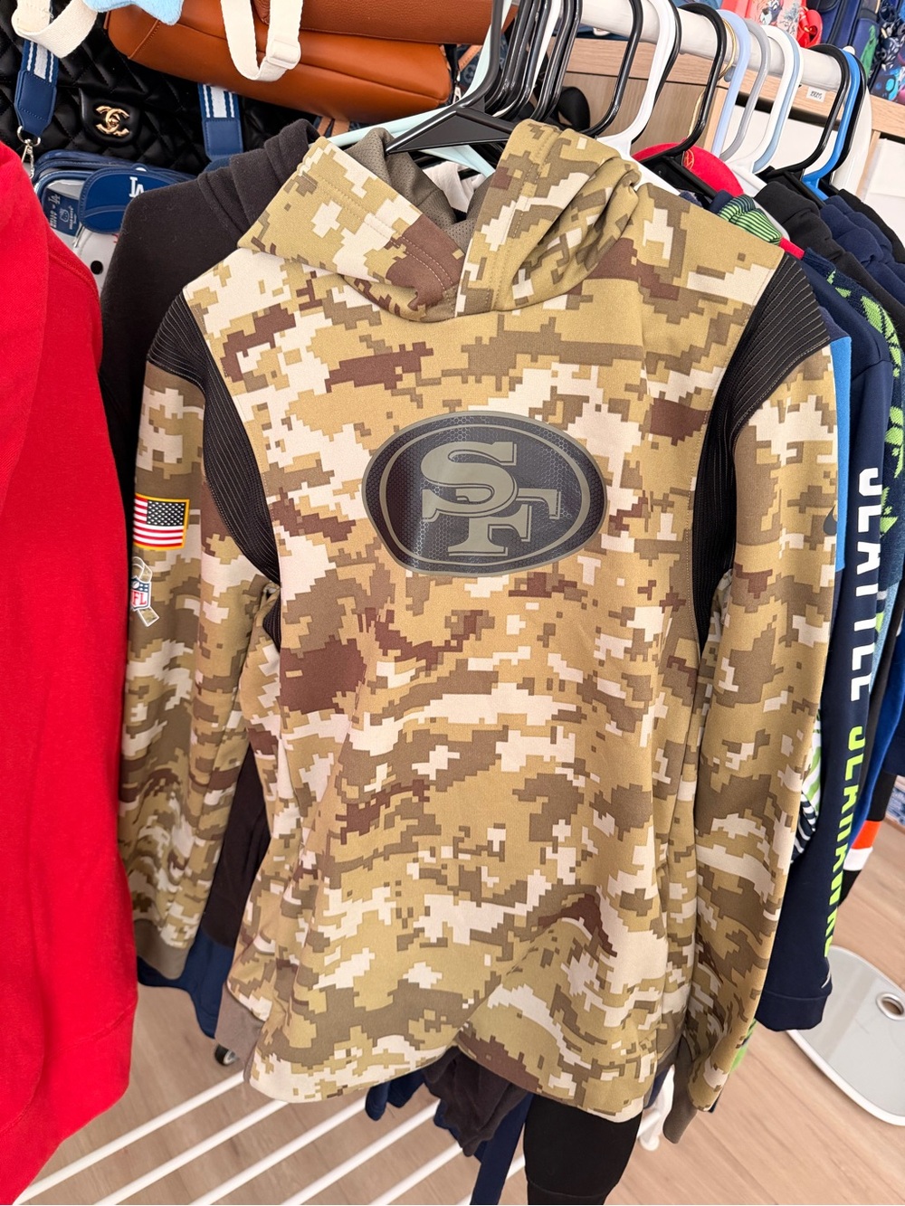 NFL San Francisco 49ers Kids Camo Pullover Hoodie in Tan and Brown
